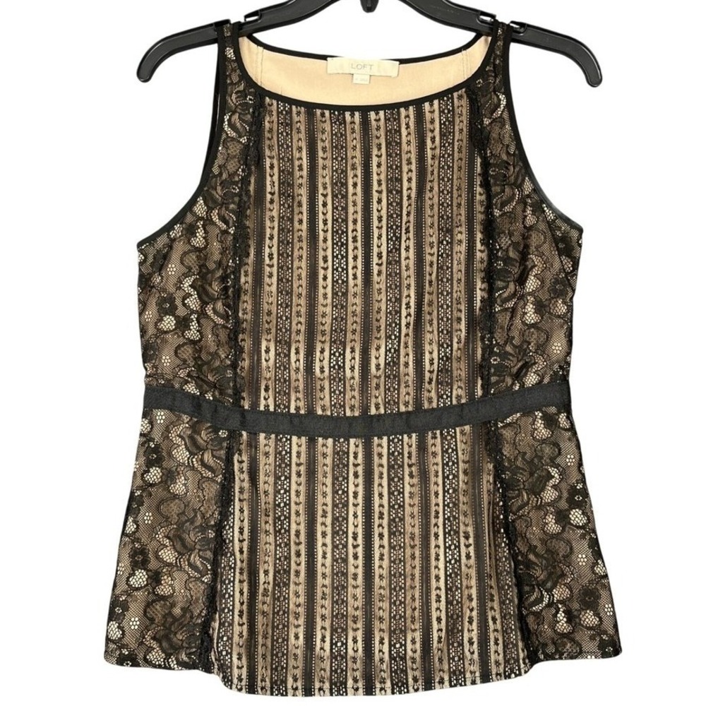 Ann Taylor Loft Top Womens 2 Lace Overlay Sleeveless‎ Elegant Evening Chicwear